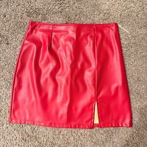 Red Faux Leather Skirt